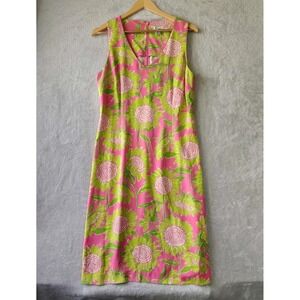 Lilly Pulitzer Silk Dress Womens Size 10 Pink Lime Sunflower Vintage White Label